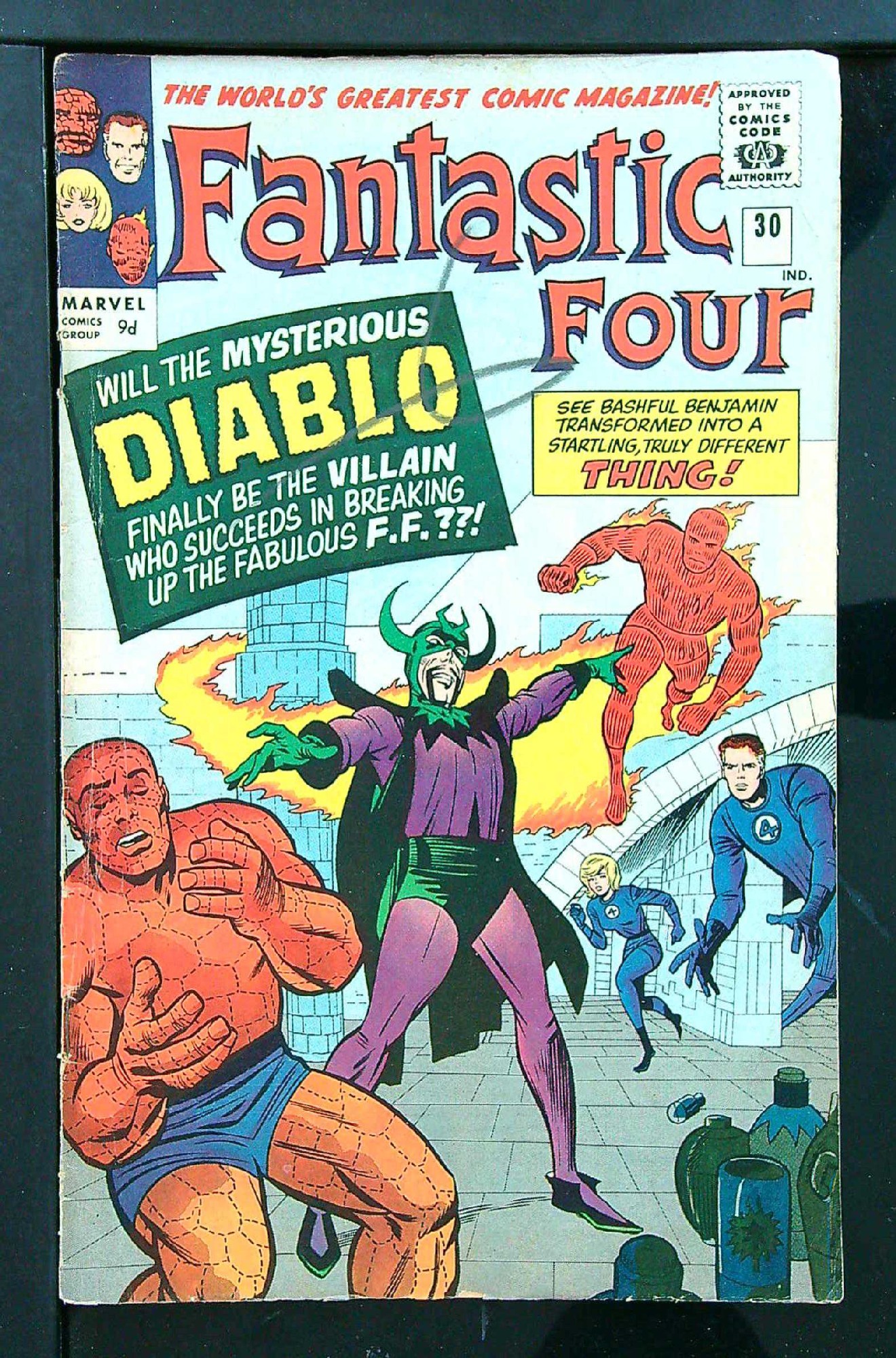 ACTUAL SCAN OF COMIC!<br>Pencil on Cover - See Scan Cover of Fantastic Four (Vol 1) #30. One of 250,000 Vintage American Comics on sale from Krypton!
