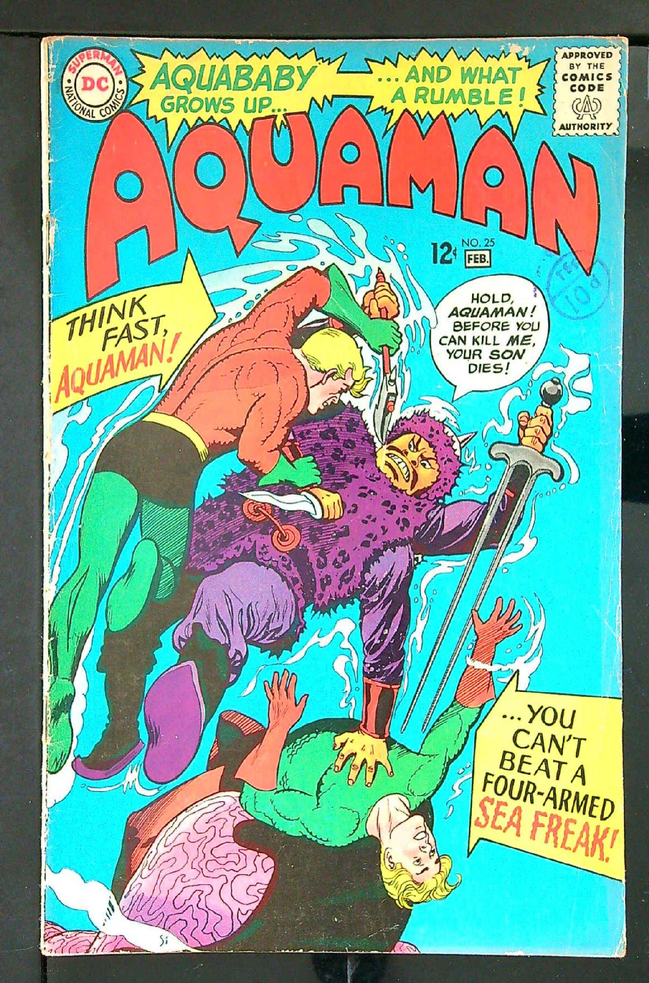 ACTUAL SCAN OF COMIC!<br>Distribution Stamp on Cover - See Scan Cover of Aquaman (Vol 1) #25. One of 250,000 Vintage American Comics on sale from Krypton!
