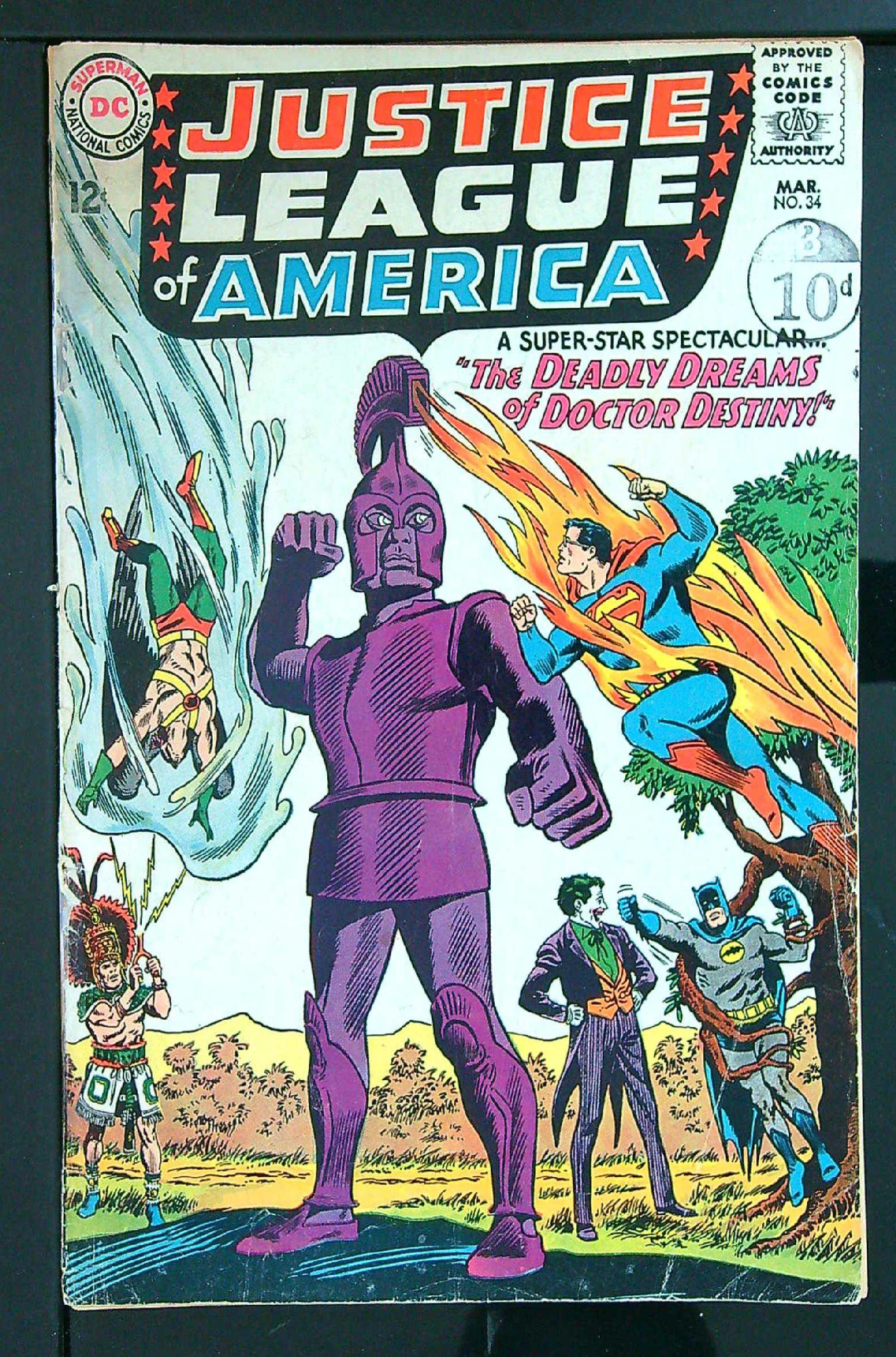 ACTUAL SCAN OF COMIC!<br>Distribution Stamp on Cover - Tape on Spine - See Scan Cover of Justice League of America (Vol 1) #34. One of 250,000 Vintage American Comics on sale from Krypton!