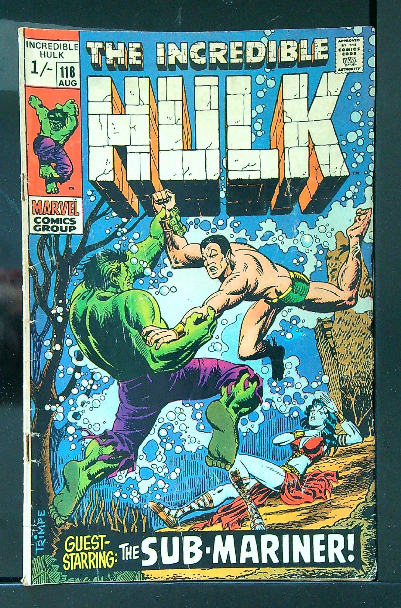 Hulk vs Sub-Mariner<br>ACTUAL SCAN OF COMIC!<br> Cover of Incredible Hulk (Vol 2) #118. One of 250,000 Vintage American Comics on sale from Krypton!