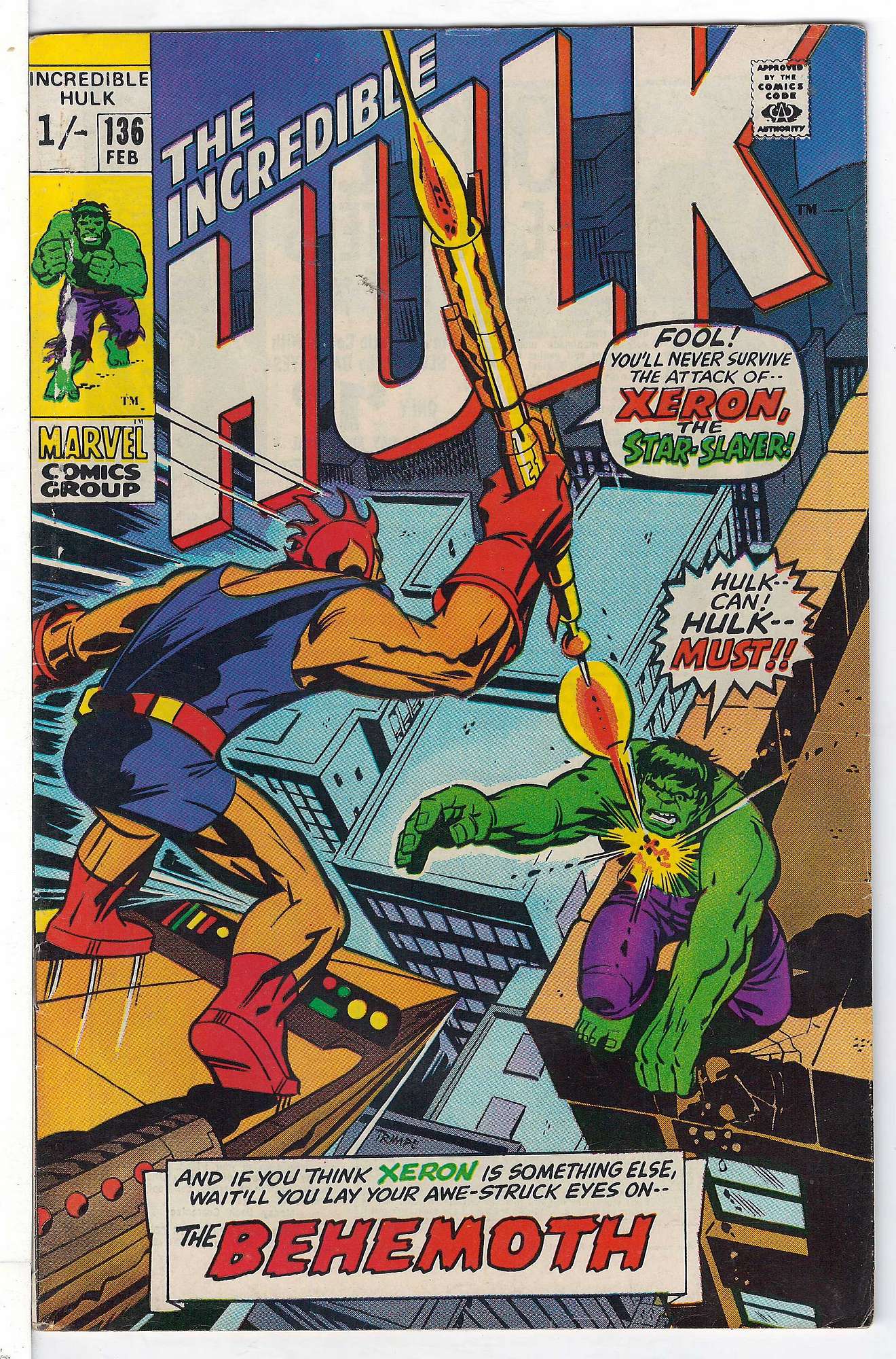 ACTUAL SCAN OF COMIC!<br> Cover of Incredible Hulk (Vol 2) #136. One of 250,000 Vintage American Comics on sale from Krypton!