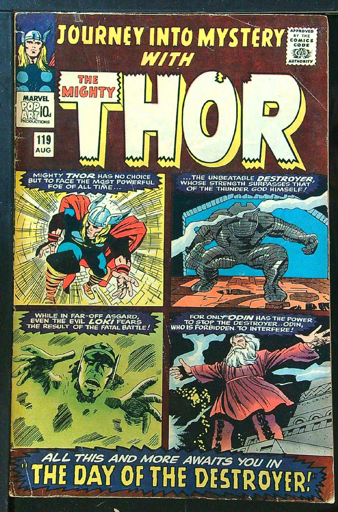 Intro Hogun, Fandral & Volstagg<br>ACTUAL SCAN OF COMIC!<br> Cover of Journey Into Mystery (Vol 1) #119. One of 250,000 Vintage American Comics on sale from Krypton!