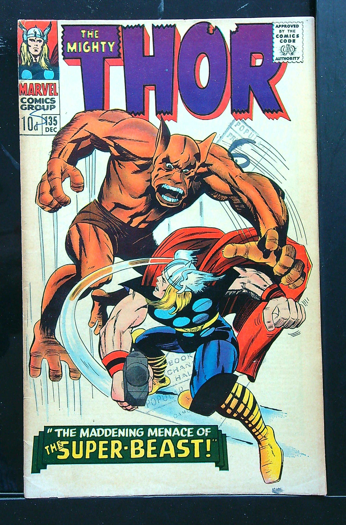 ACTUAL SCAN OF COMIC!<br>Distribution Stamp & Pen on Cover - See Scan Cover of Thor (Vol 1) #135. One of 250,000 Vintage American Comics on sale from Krypton!