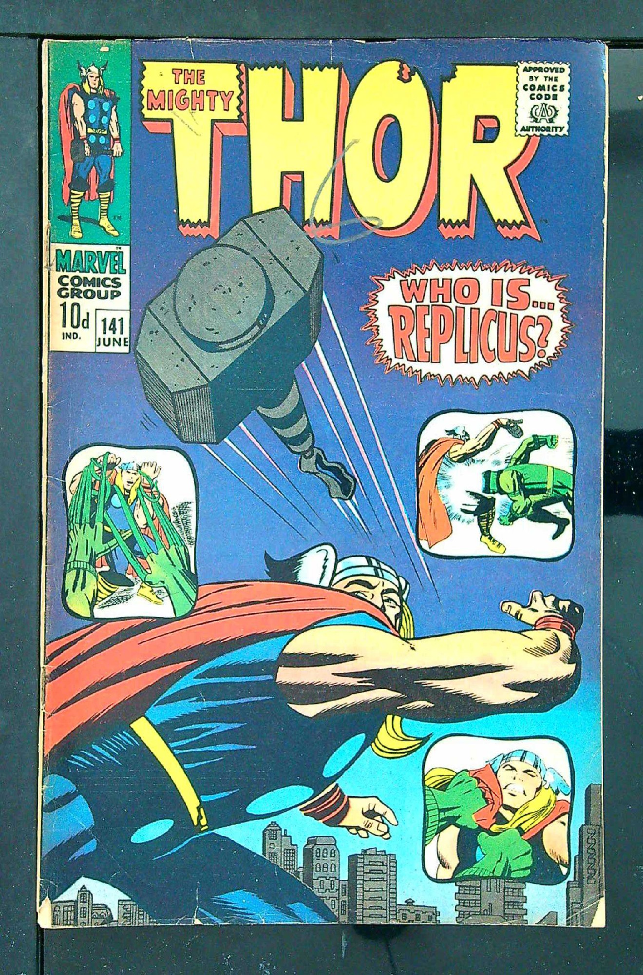 ACTUAL SCAN OF COMIC!<br>Pencil on Cover - See Scan Cover of Thor (Vol 1) #141. One of 250,000 Vintage American Comics on sale from Krypton!
