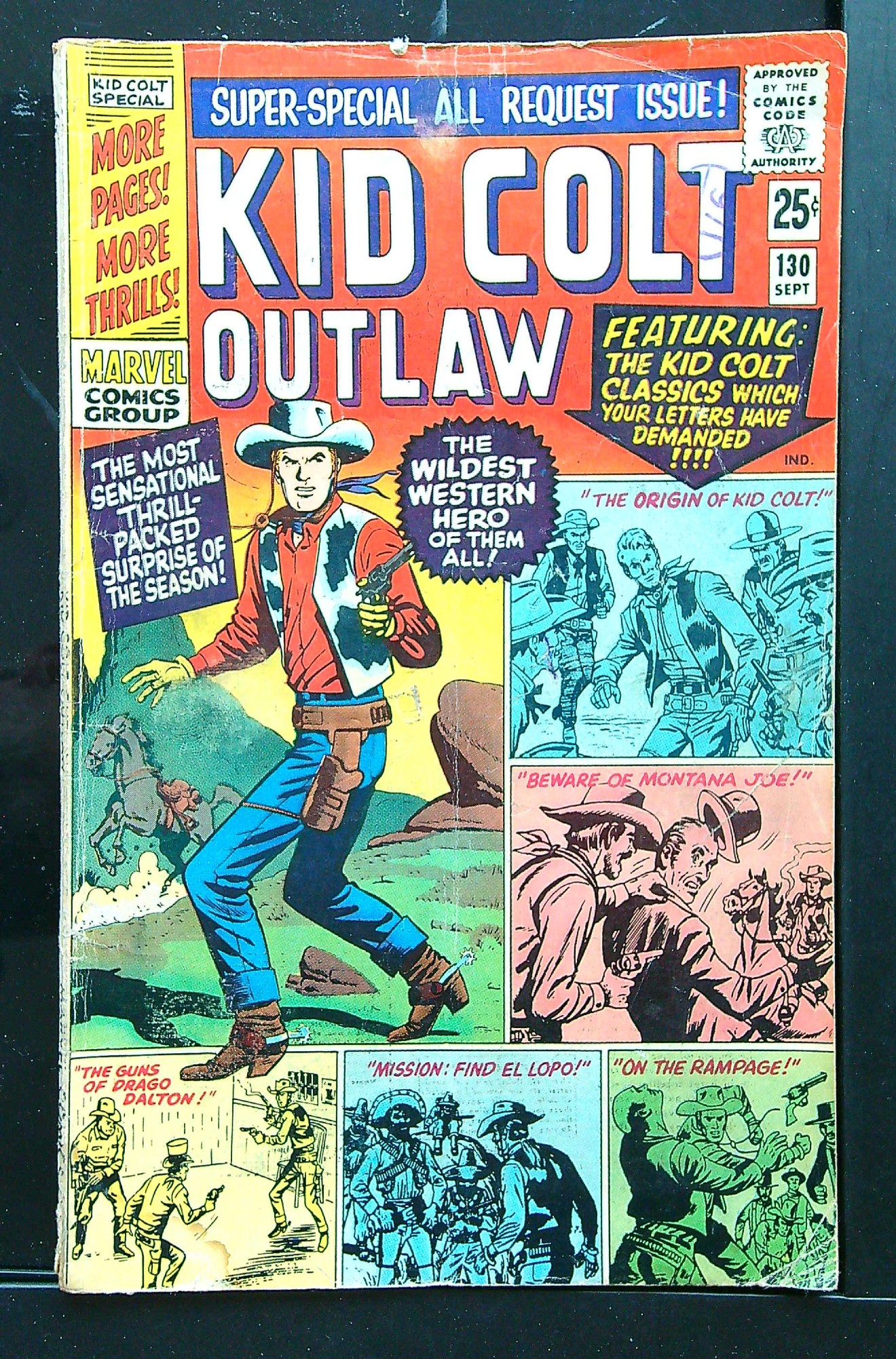 68 pages<br>ACTUAL SCAN OF COMIC!<br>Distribution Stamp on Cover - See Scan Cover of Kid Colt Outlaw #130. One of 250,000 Vintage American Comics on sale from Krypton!