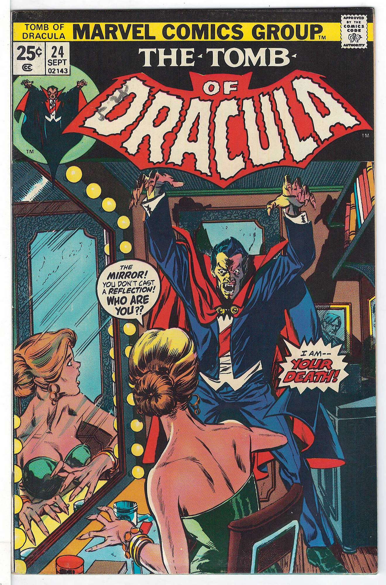 Blade Appearance<br>ACTUAL SCAN OF COMIC!<br>Pencil on Cover -See Scan Cover of Tomb of Dracula (Vol 1) #24. One of 250,000 Vintage American Comics on sale from Krypton!