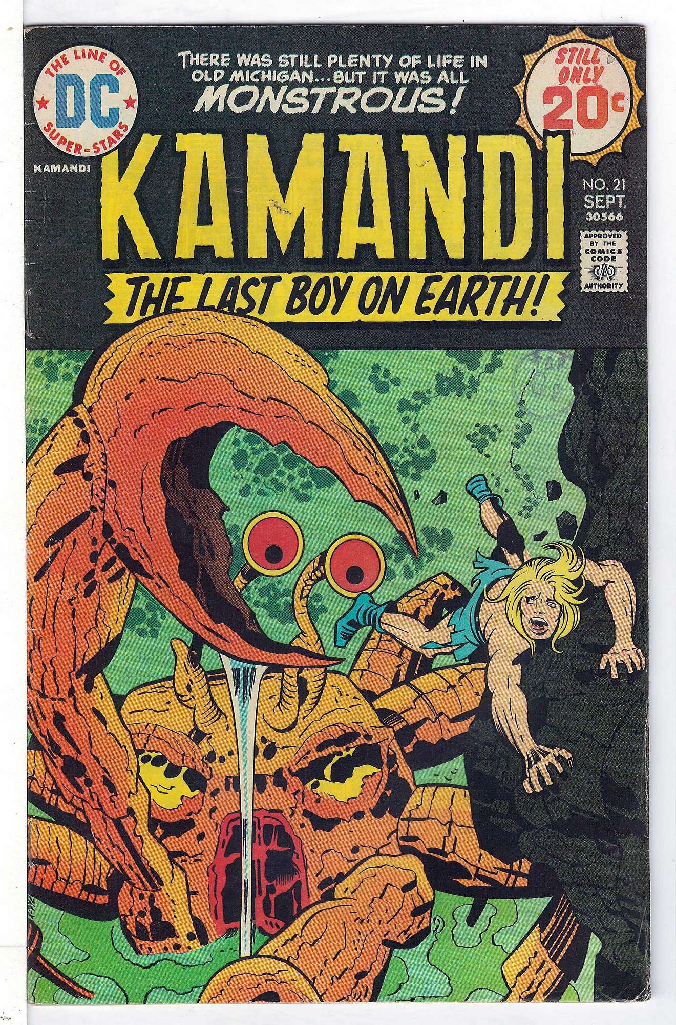ACTUAL SCAN OF COMIC!<br>Distribution Stamp on Cover - See Scan Cover of Kamandi (Vol 1) The Last Boy on Earth #21. One of 250,000 Vintage American Comics on sale from Krypton!